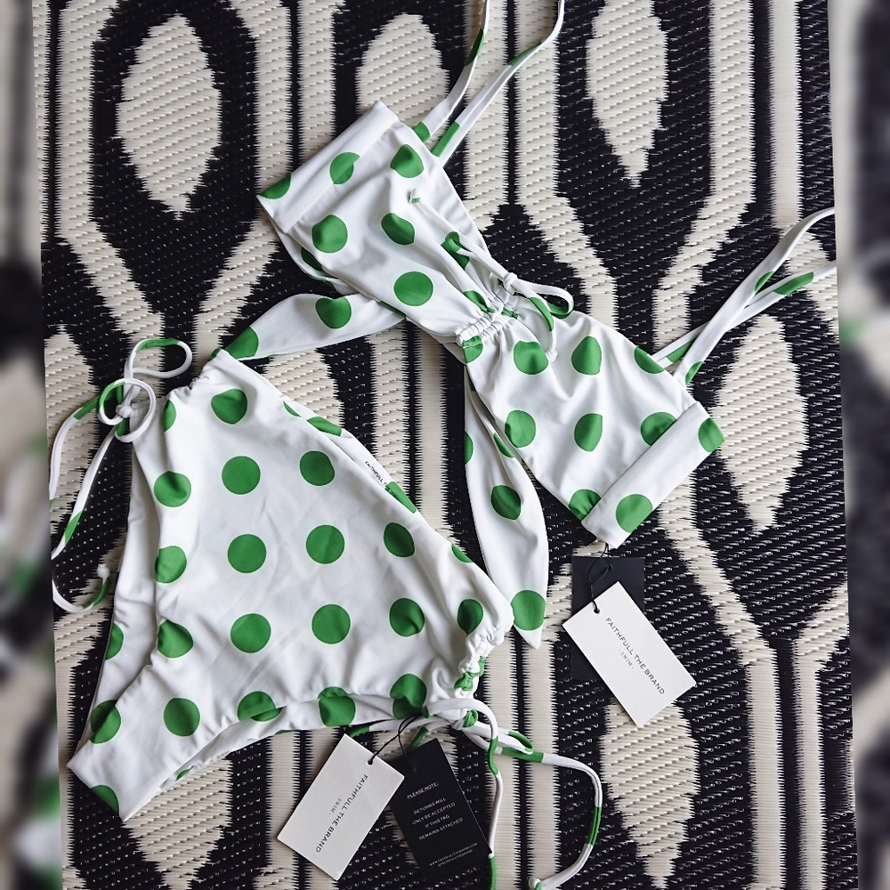 Faithfull the Brand White Bikini with Green Polka Dots - Picture 9 of 11